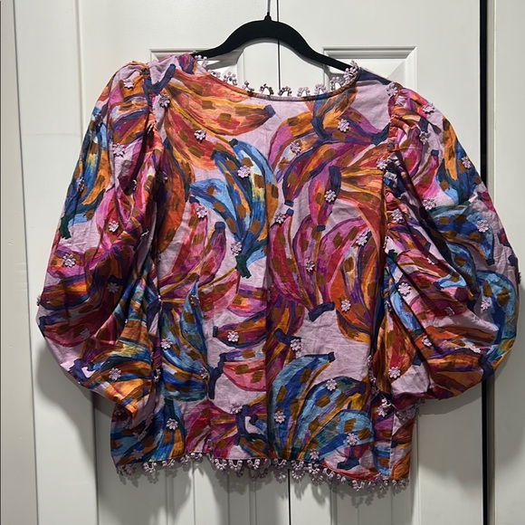 Farm Rio Colored Bananas Puff Sleeve Top XL - Picture 3 of 4